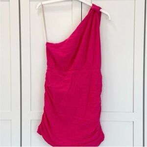 ✨ FREE PEOPLE ✨ One Shoulder Fuschia Pink Cotton Dress Button Side Blouson